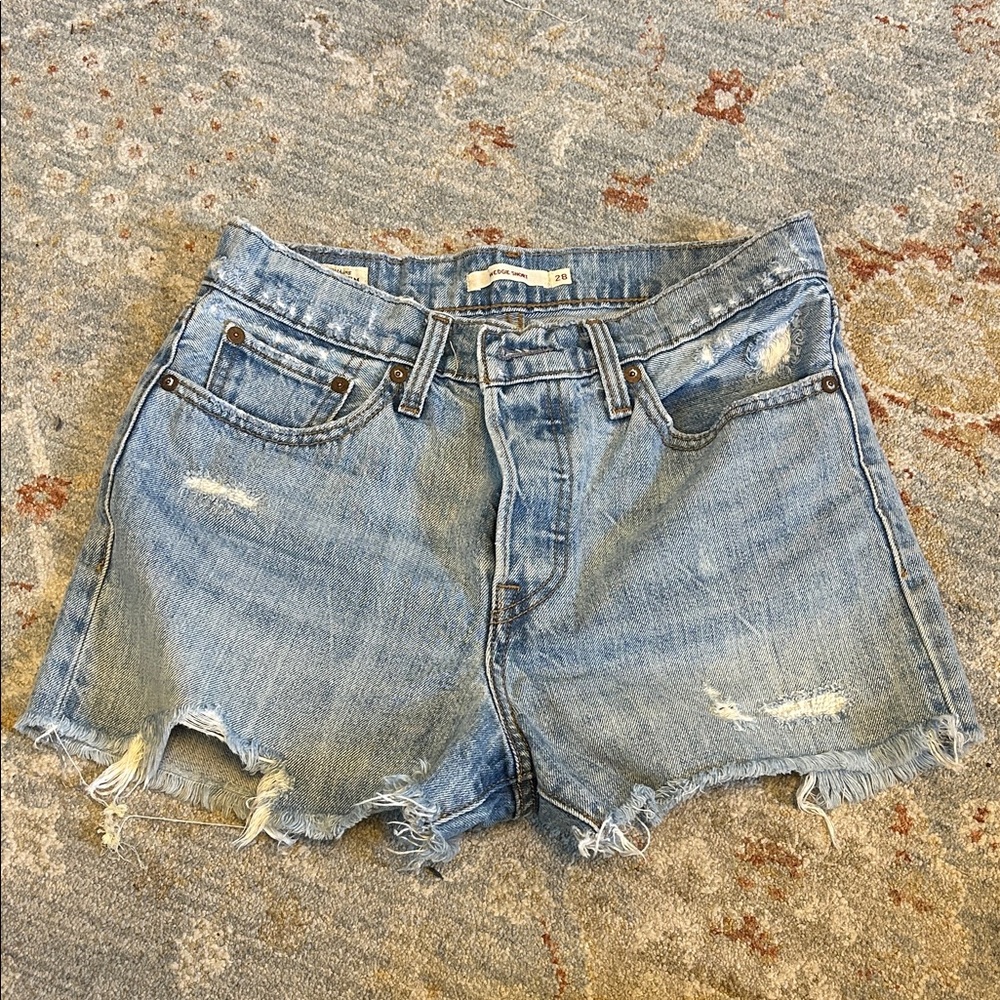 Levi's Light Blue Distressed Jean Shorts (28)